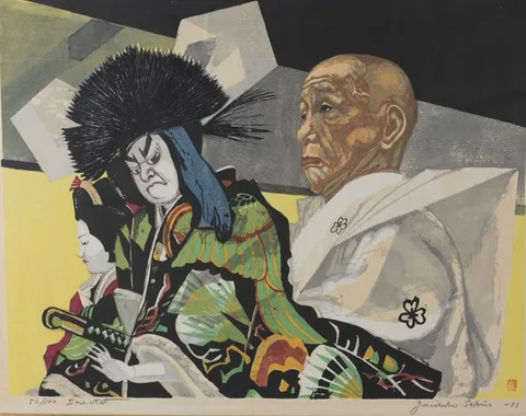Jun'ichirō Sekino, Bungoro on Bunraku (Puppetry) Theater, Woodblock Print