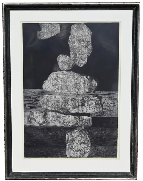 Gabor Peterdi, Vertical Rocks, 1959, Etching on Paper