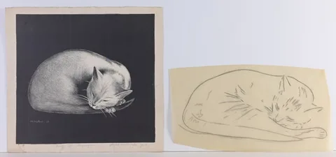 Mabel Wellington Jack, Young Cat Sleeping, Litho
