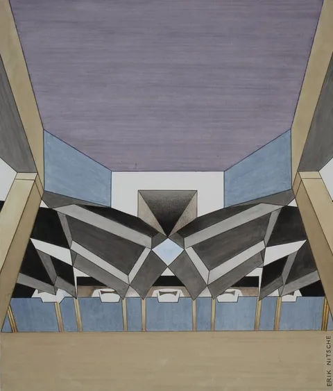 Erik Nitsche, Underground Exhibit Hall for Automobiles, Mixed Media on Illustration Board