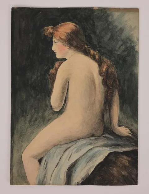 Mabel Wellington Jack, Female Nude Sketch, Watercolor & Gouache on Paper