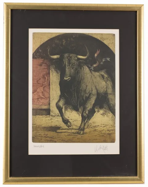 Leaving the Bullpens by Vincente Arnas Lozano, Etching & Aquatint, offered Dec 2024
