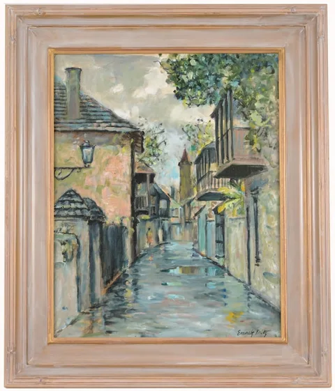St Augustine Street Scene by Emmett Fritz, Oil on Canvasboard, sold Feb 2025
