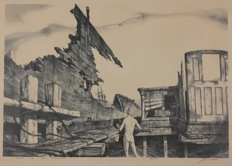 John A. Noble, Heart of the Boneyard, 1971, Lithograph