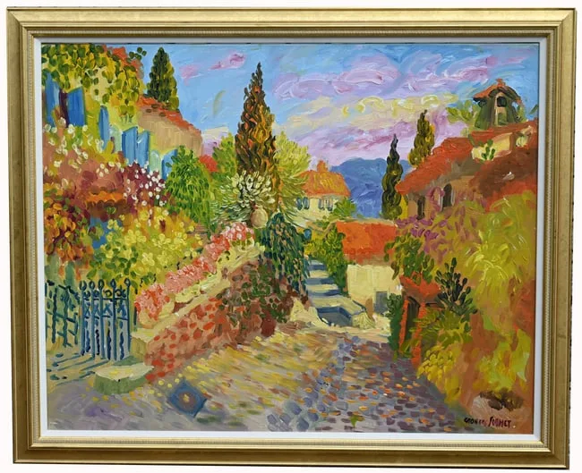 Georges Flanet, Rue du Chateau a Grimaud, Oil on Canvas