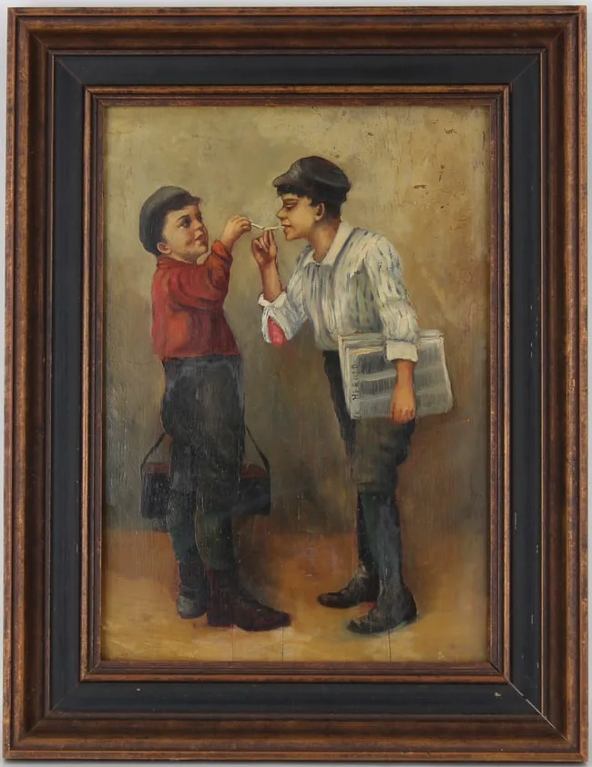 Untitled by John George Brown, Oil on panel, sold Feb 2025