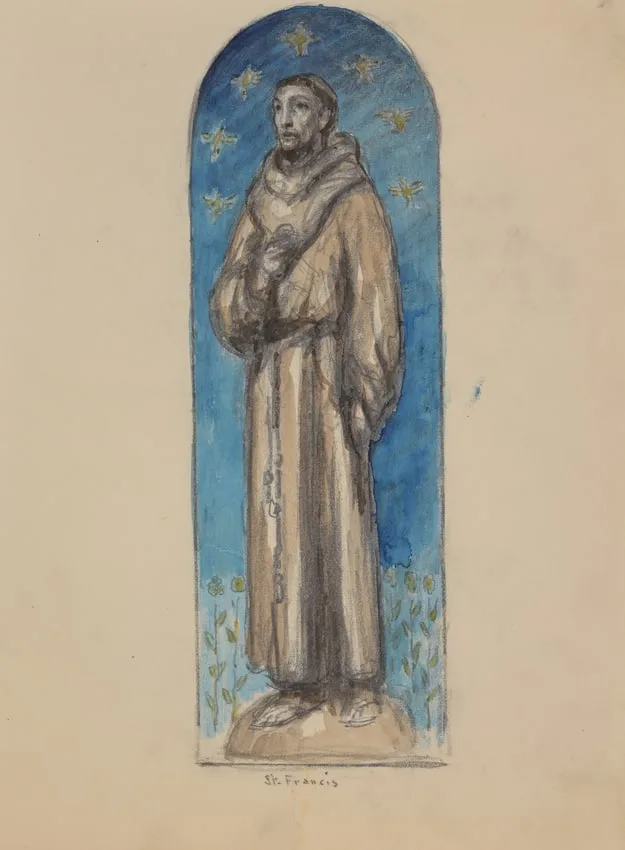 St Francis by Francis Luis Mora, Watercolor on Paper, sold Feb 2025