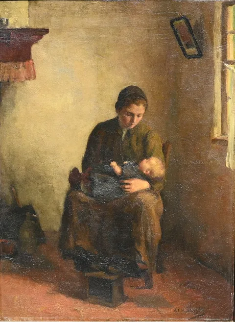 Baby Asleep by Lammert van der Tonge, Oil on Canvas, sold Apr 2025