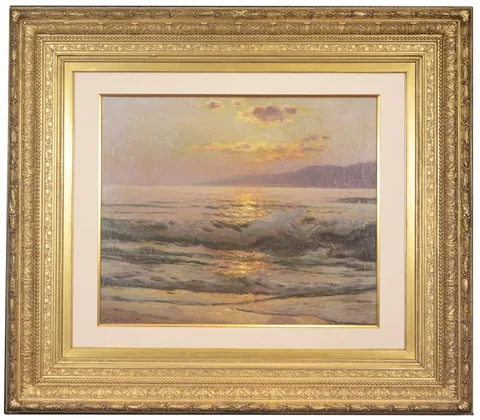 Constantin Westchiloff, Seascape at Sunset, Oil on Relined Canvas