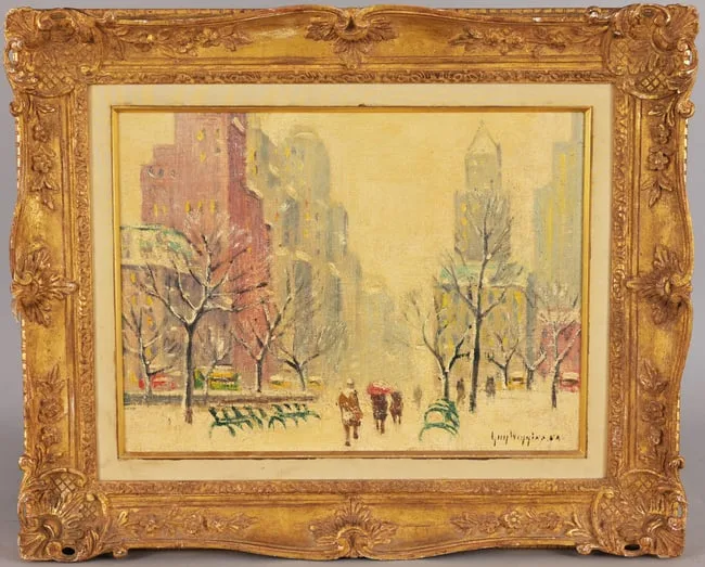 Winter in Central Park by Guy Carleton Wiggins, oil on canvas, offered Jun 2025