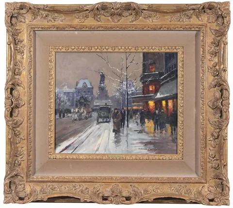 Édouard Cortès, Place de la Republic en la Neige, Oil on Canvas