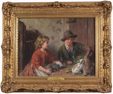 Felix Schlesinger, Playmates, oil on panel