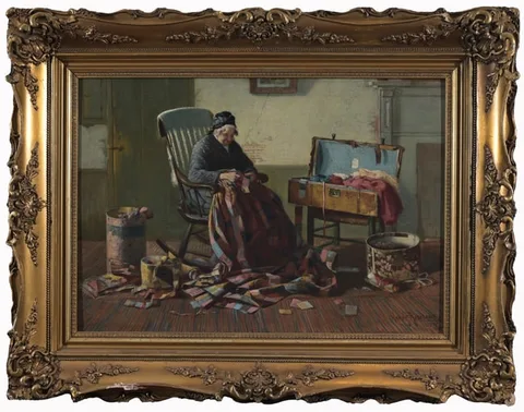Harry Roseland, The Patchwork Quilt, Oil on Canvas