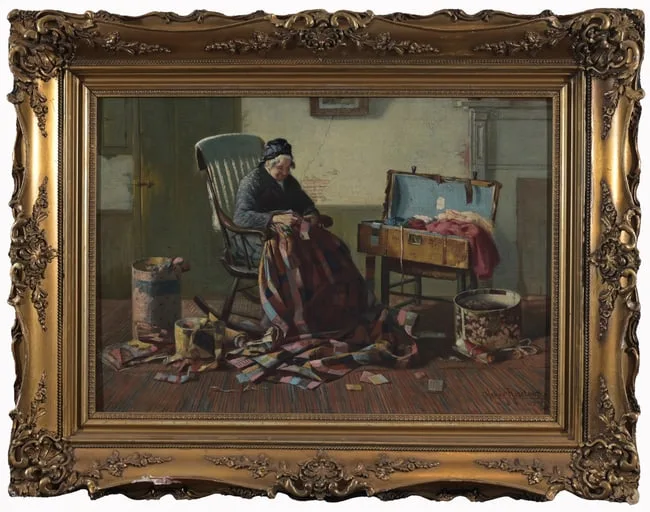 The Patchwork Quilt by Harry Roseland, Oil on Canvas, offered Jun 2025