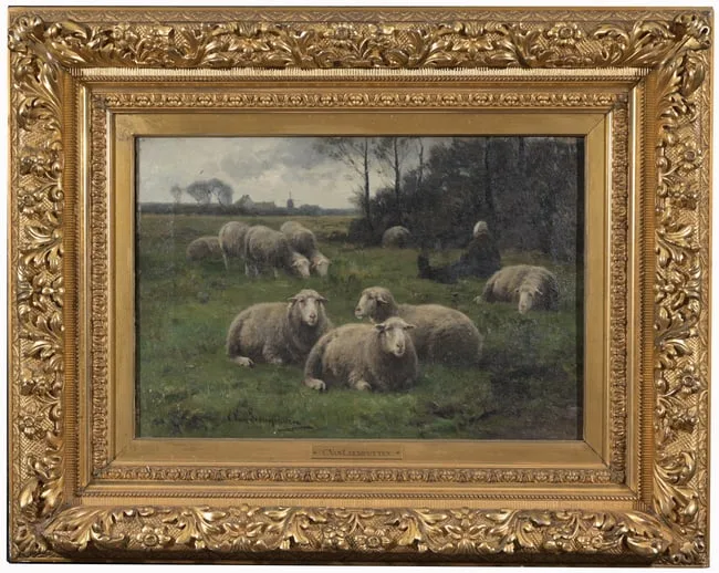 Tending the Sheep by Cornelius Van Leemputten, Oil on Canvas, offered Jun 2025