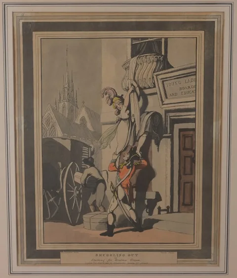 Thomas Rowlandson, Smuggling Out, Hand colored Etching