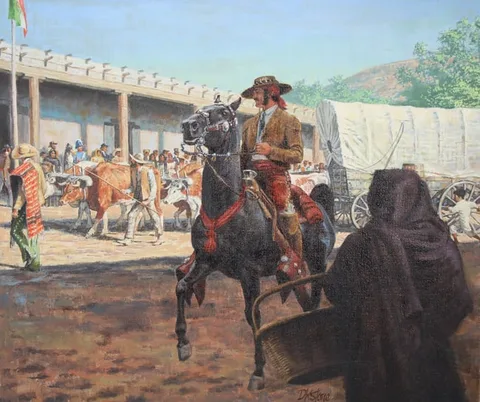 David K. Stone, Trading in Santa Fe, Oil on Canvas