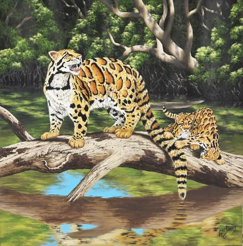 R.G. Finney, White Clouded Leopard / Natural Bridge, Acrylic on Canvas
