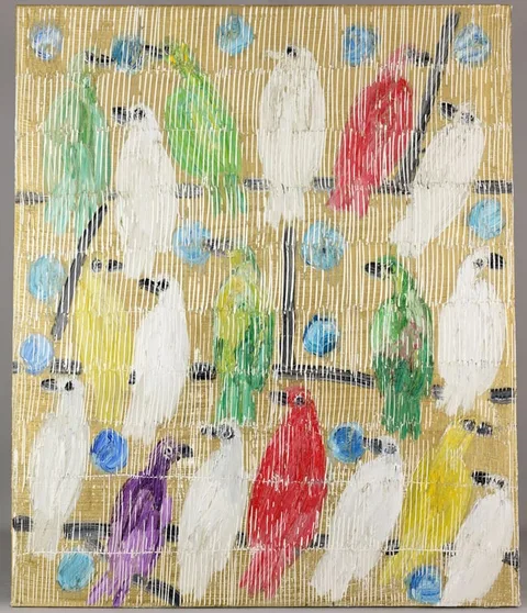 Hunt Slonem, Blue Pearly Doves Score, 2024, oil on canvas