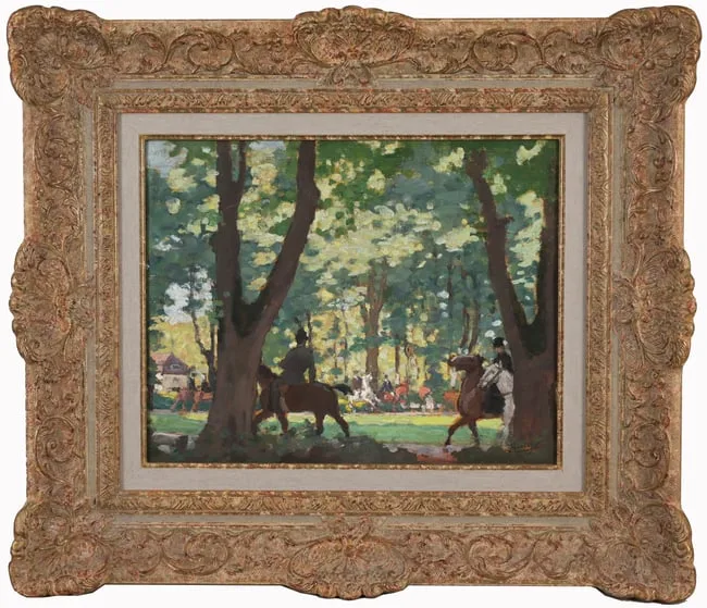 Cavaliers Au Bois by Pierre Eugène Montézin, Oil on Panel, sold Aug 2025