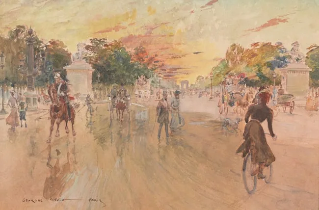 The Champs Elysees by Georges Stein, Watercolor & Gouache, sold Aug 2025