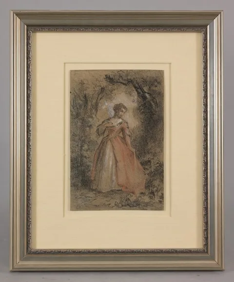 Jeune fille dans le parc by Narcisse-Virgilio Diaz de la Pena, 1855, Graphite, sold Aug 2025
