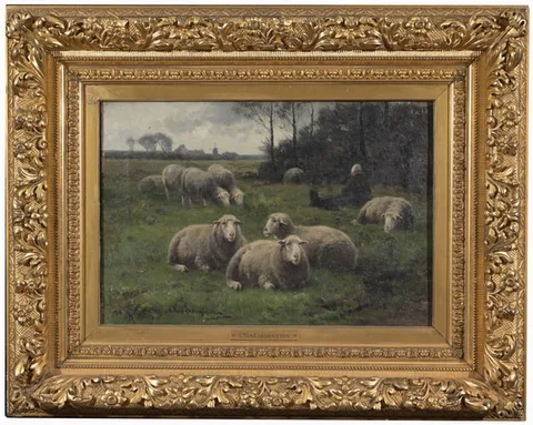 Cornelius Van Leemputten, Tending the Sheep, Oil on Canvas