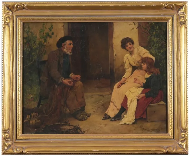 Afternoon Discussion by Oliver Rhys, Oil on Canvas, offered Aug 2025