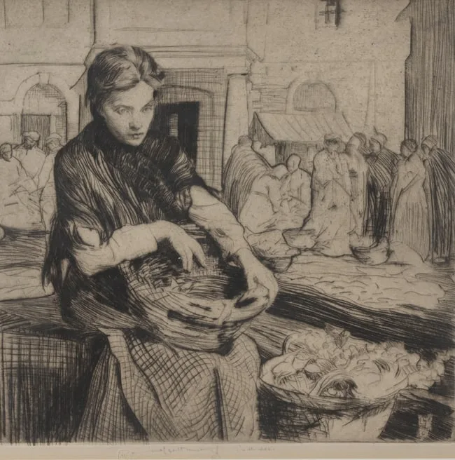 William Lee Hanky, Jeannette at the Market, Etching and Drypoint