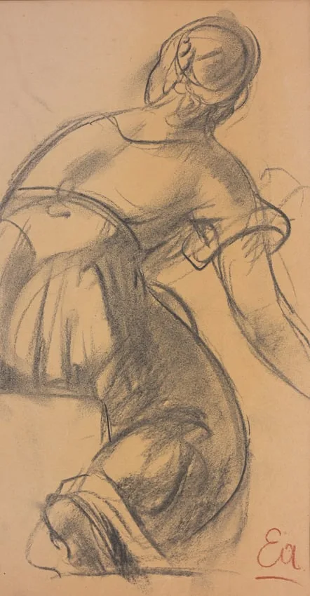 Emilio Ambron, Untitled, Charcoal on Tan Paper