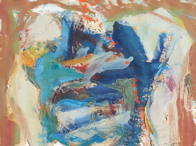 Red Progression 3 by Thomas Koether, Oil on Paper, sold Aug 2025