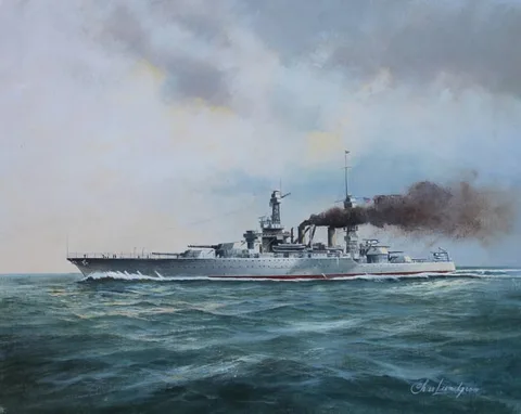 Charles Lundgren, U.S.S. West Virginia, Oil on Masonite