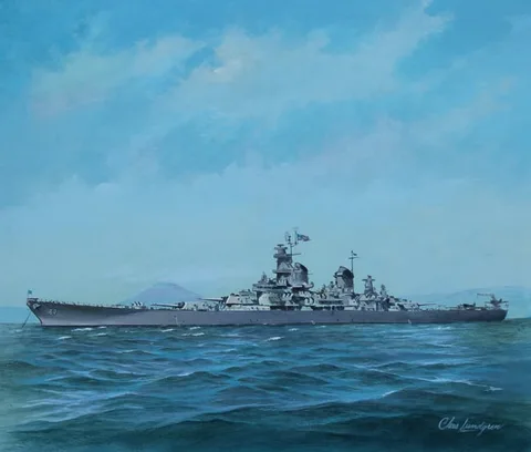 Charles Lundgren, U.S.S. Missouri, Oil on Masonite