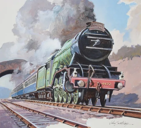 John Swatsley, Flying Scotsman Locomotive, Oil on Illustration Board