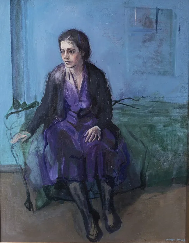 Lambro Ahlas, Purple Dress, Oil on Canvas