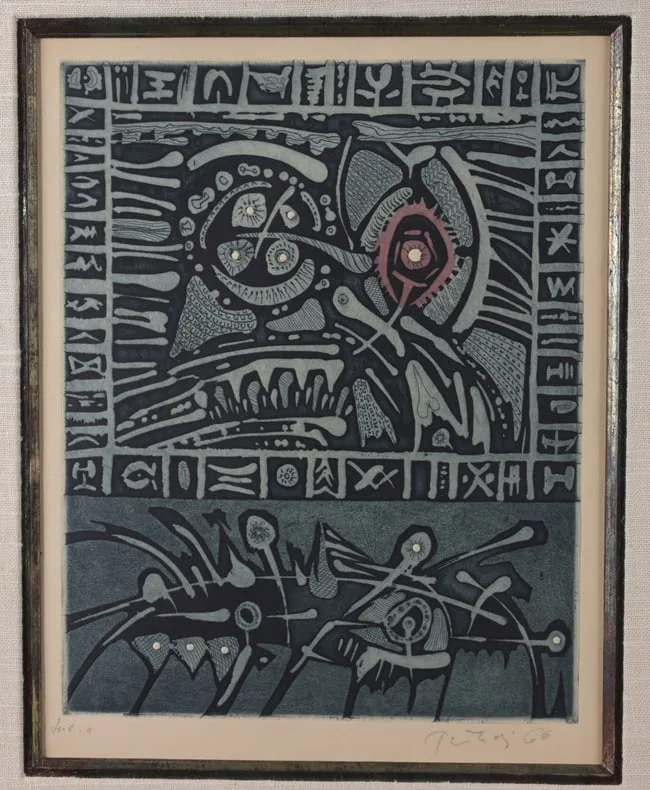 Aquarium by Gabor Peterdi, 1966, Etching, sold Aug 2025