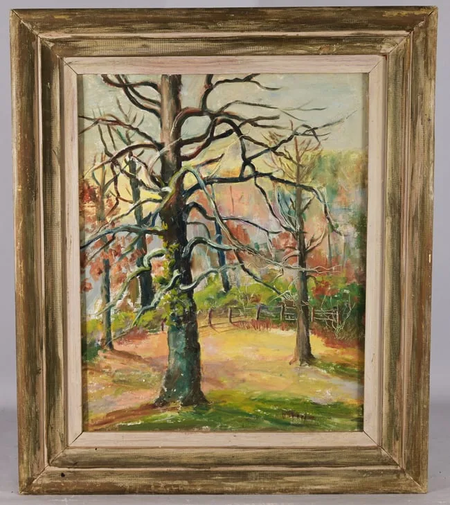 Lucille Whitten Sharp, Tree in Winter, Oil on Canvas Board