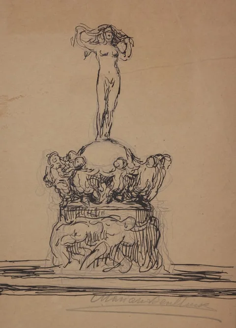 Mariano Benlliure, Untitled, Pen and Ink on Paper