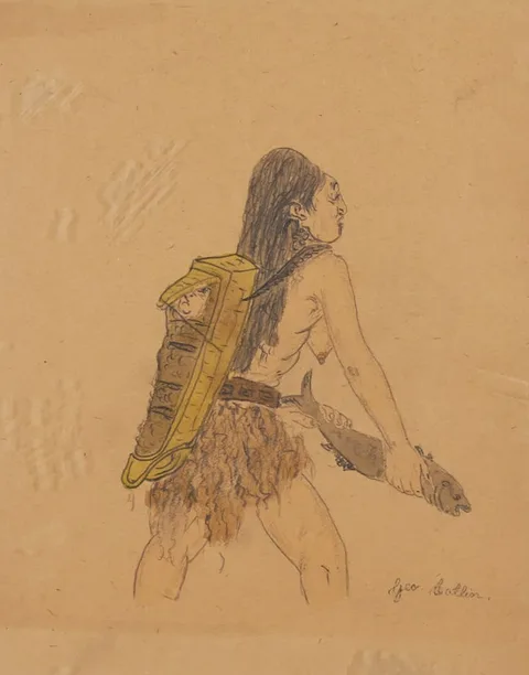 George Catlin, Flathead Indian, Field Sketch, Watercolor & Graphite on Paper