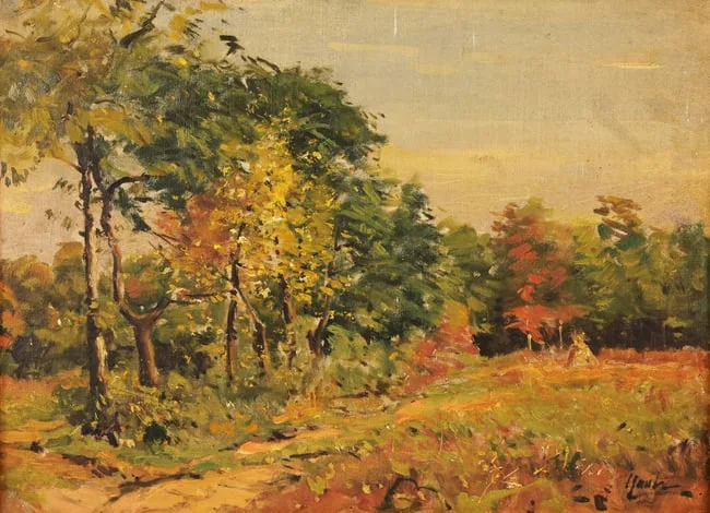 Autumn Landscape by Gilbert Gaul, Oil on Board, sold Sep 2025