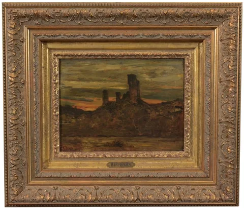 Henri Harpignies, Ruines Du Chateau D'herisson, Oil on Panel