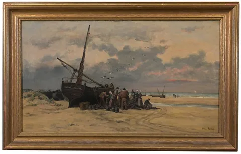 Fisher Folk by Émile Louis Vernier, oil on canvas, sold Sep 2025