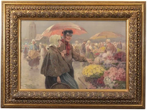 Rudolf Alfred Höger, The Flower Market, Oil on Canvas