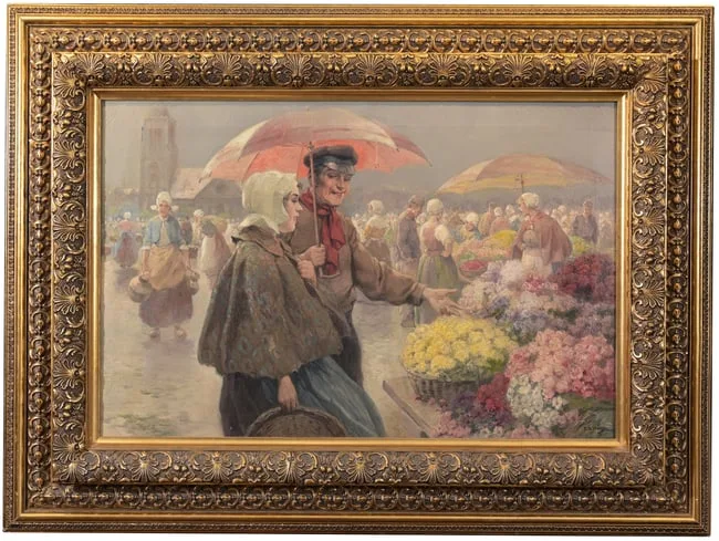 Rudolf Alfred Höger, The Flower Market, Oil on Canvas