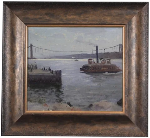 Harry Worthman, Harbor Scene, Oil on Board