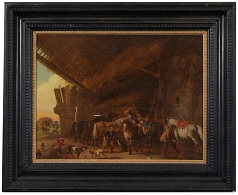 Scene in a Horse Stable by Heinrich Bürkel, Oil on Board, sold Sep 2025