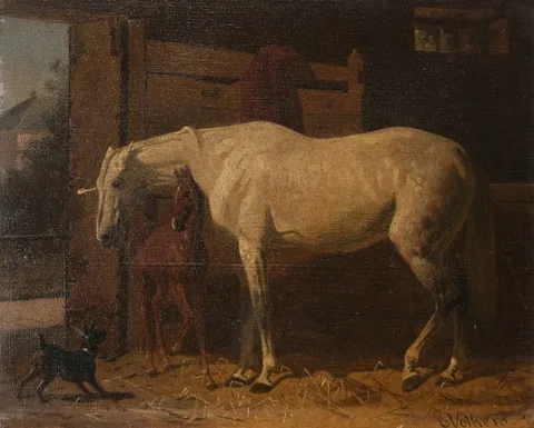 Protecting the Foal by Emil Volkers, Oil on Canvas, sold Sep 2025