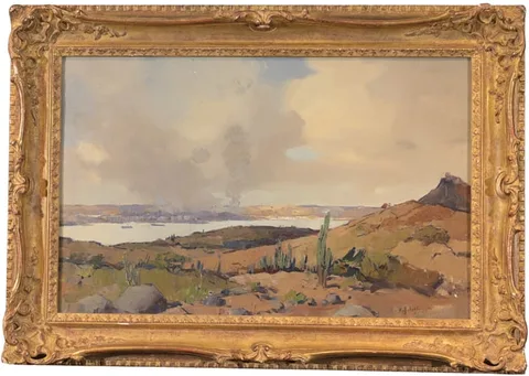 Evert-Jan Ligtelijn, Anna Bay with Shell Refinery, Curacao, Oil on Canvas