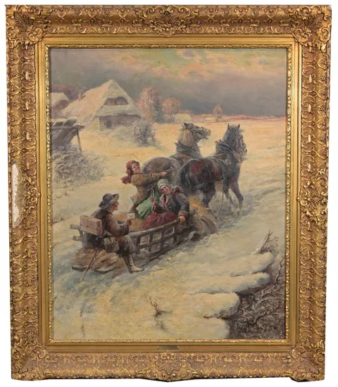 Gustav Prucha, Delivering the Post, Oil on Canvas