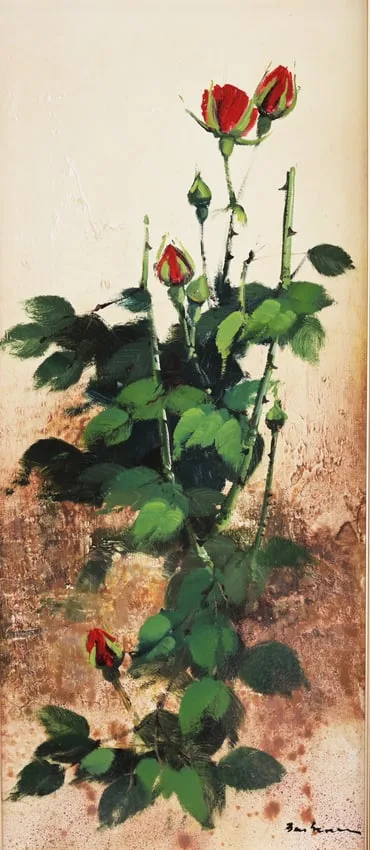 Jose Barbera, Red Roses, Oil on Canvas Board